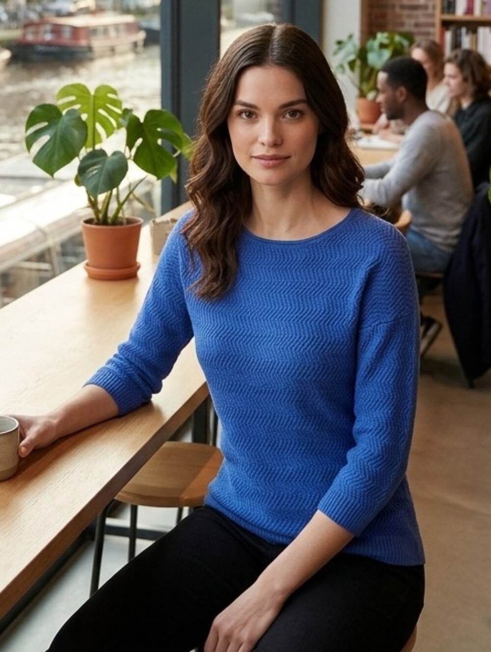 Zilch Amsterdam Women's Cabincore Blue Organic Cotton Knit Sweater Size M